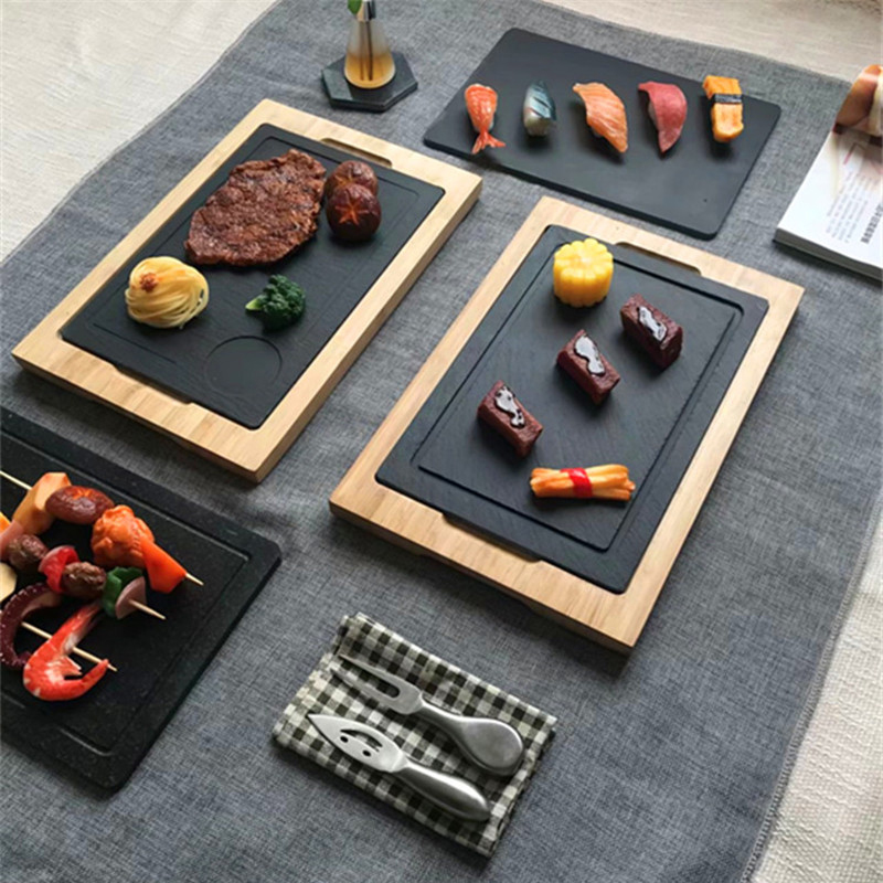 Hot Sale Western Natural Slate Dishes Solid Square Stone Sushi Steak Barbecue Plate Cheese Pizza Flat Fruit Plate Food Tea Tray