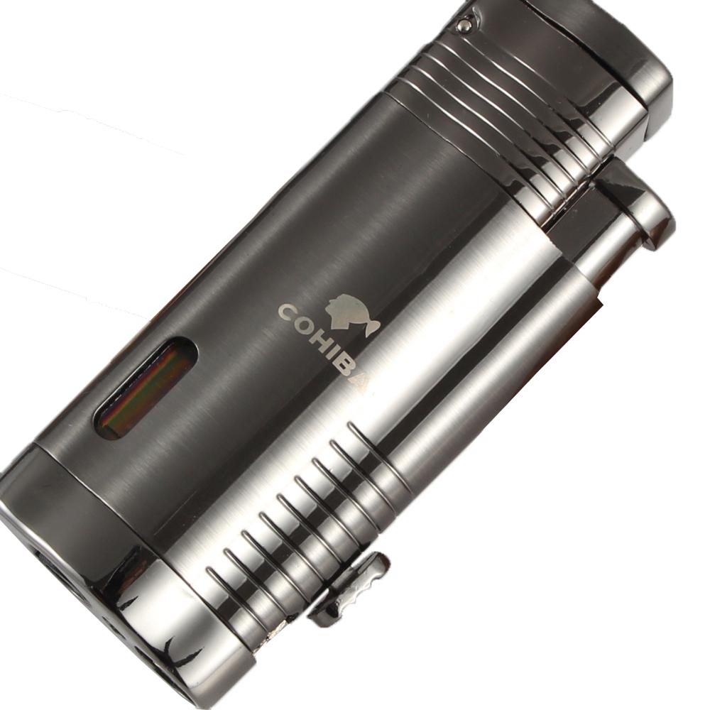 COHIBA Lighter Gas Butane 3 Flame Jet Torch Cigarette Lighters Windproof Men Metal Cigar Lighter Refillable