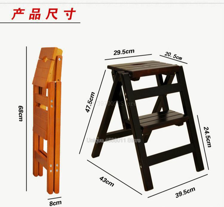 Solid Wood Ladder Ascending Platform Step Stool Dual Purpose Rack Stair Chair Household Multi Function Folding Ladder Stool