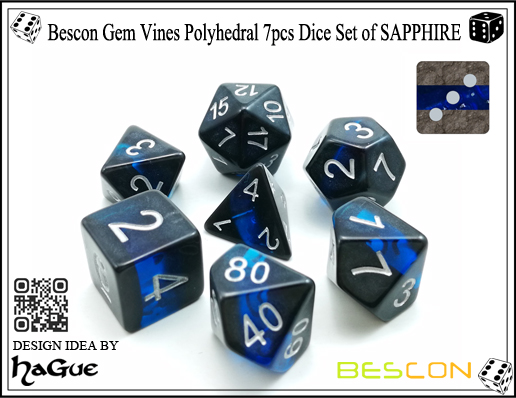 Bescon Gem Vines Polyhedral 7pcs Dice Set of SAPPHIRE-2