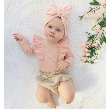 Toddler Newborn Baby Girls Clothing Set Flower Baby Costumes knit T Shirts + Bow Bloomer Shorts Outfits