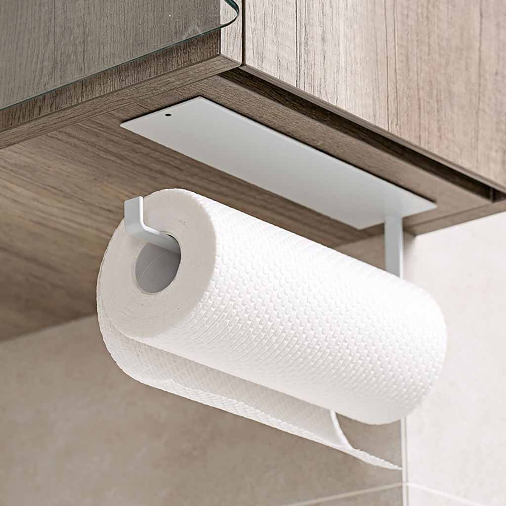 Kitchen Self-adhesive Roll Paper Rack Towel Holder Tissue Hanger Rack Nail-Free Cabinet Shelf Sundries Accessories