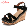 Aphixta Women Wedge Sandals Peep Toe Buckle Shoes Woman Platform Canvas Wedges Fashion Summer Super High Heel Shoes For Women