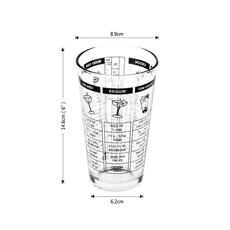 500ml Glass Recipe Mixing Shake Cup with Measurement Boston Shaker Drink Martini Mixer Bartender Bottle Wine Beer KTV Bar Tools