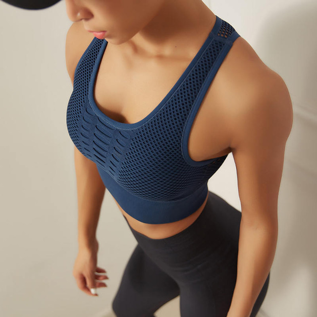 2020 Seamless Sports Bra Top Fitness Women Racerback Running Crop Tops Pink Workout Padded Yoga Bra High Impact Activewear