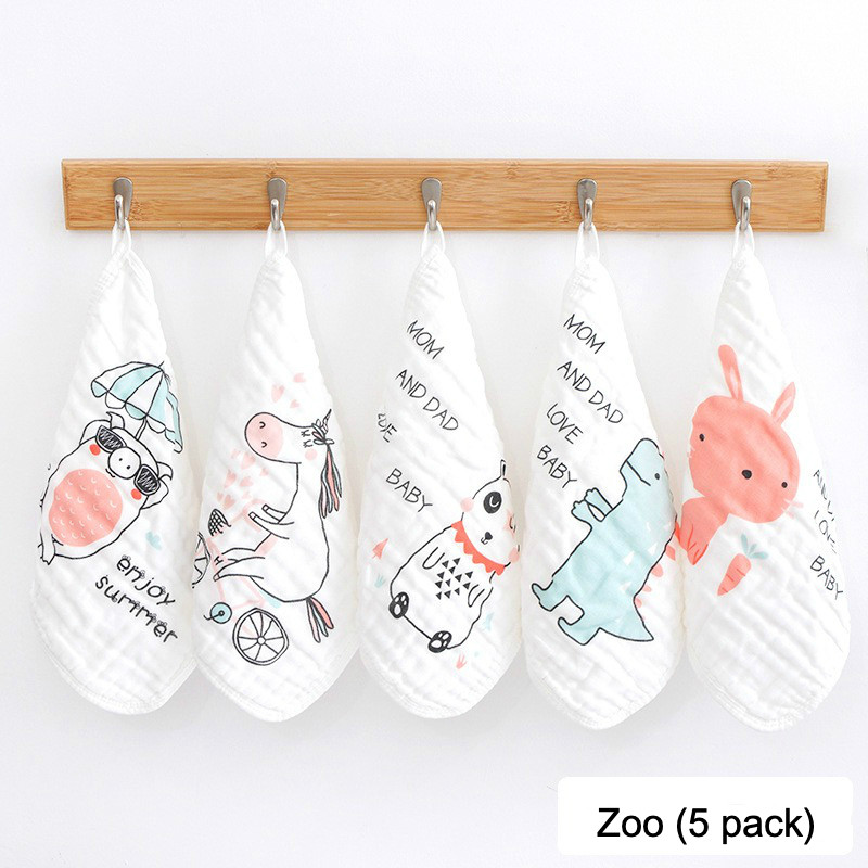 30*30cm/5 strips baby pure cotton six-layer gauze face towel baby zoo print square scarf baby face gauze handkerchief towel chil