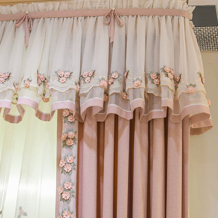 Princess Luxury Curtains for Living Room Bedroom European Curtain Floral Embroidery Drapes Pink Girls Blinds Lace Window Valance