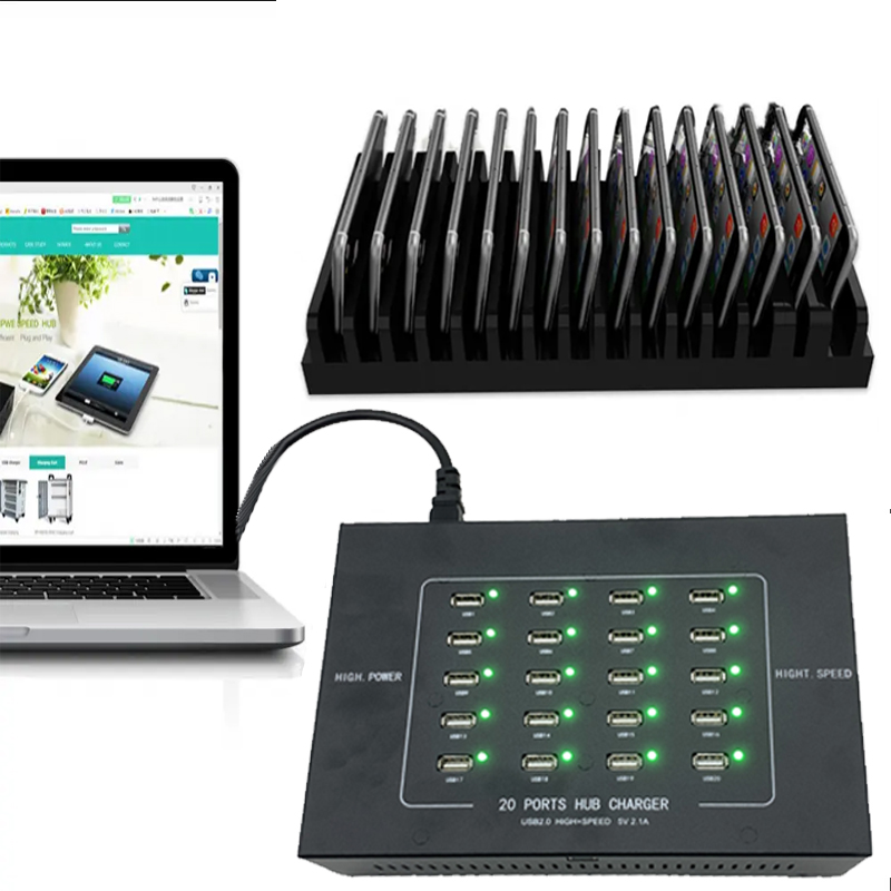 Desktop usb2.0 hub charger with laptop connected to power status
