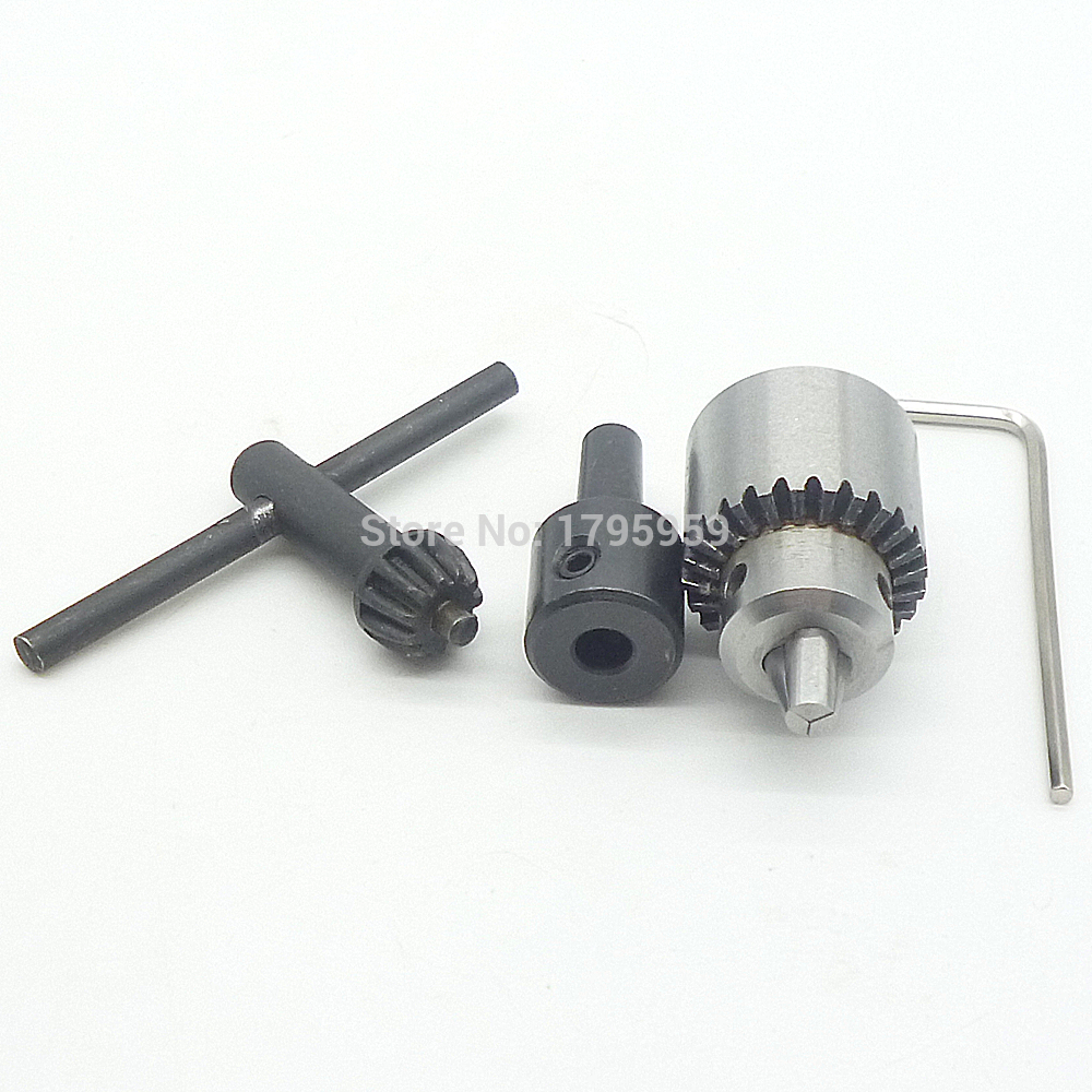 Drill Chuck Clamping Range 0.3mm to 4mm with Miniature Motor Drill Bit Chuck 45# Steel 5mm Clamp Connection Shaft and Wrench