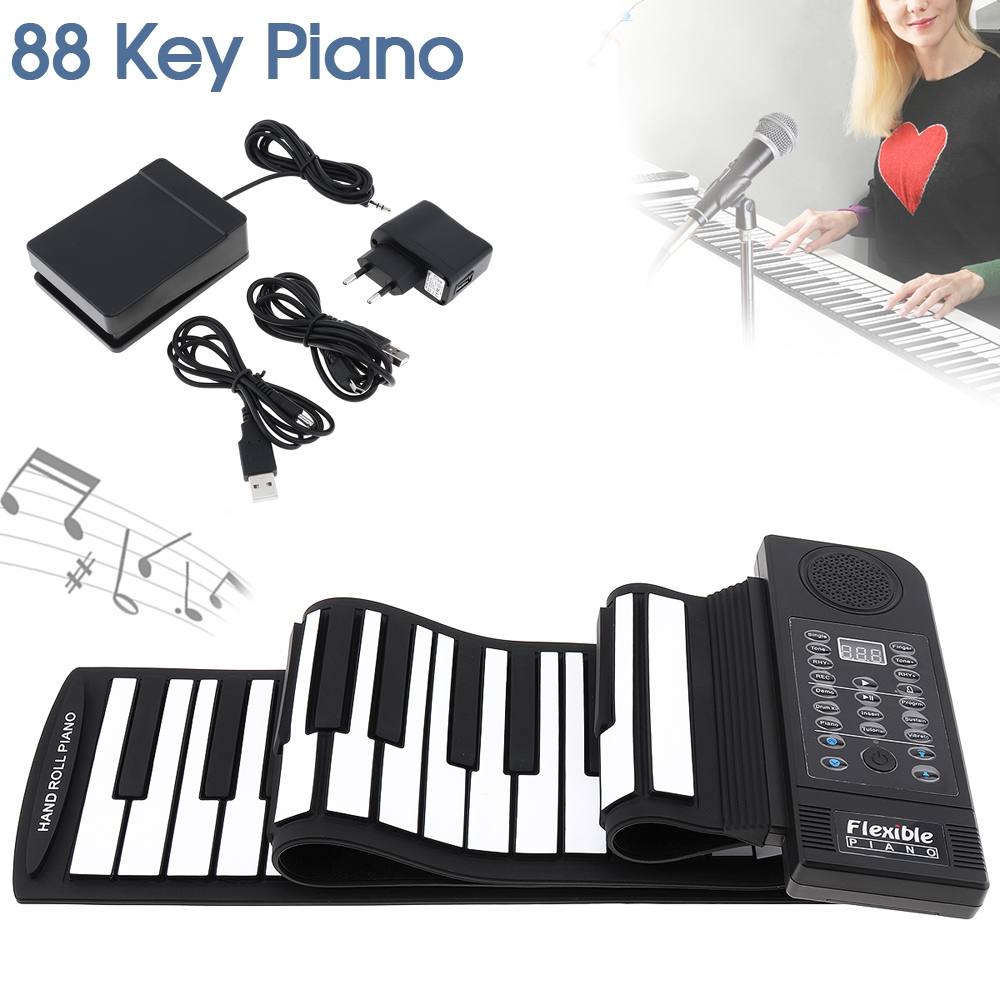 88 Keys MIDI 128 Tones Electronic Organ Roll Up Folding Piano Built-in Speaker for Kids Support Multi-language