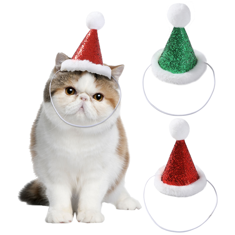 New Christmas Pet Cat Dog Christmas Sequin Holiday Headdress Classic Dog Cat Holiday Hat Costume Sequin Design Headdress