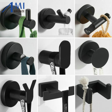 Stainless Steel Single Robe Hook Wall Mounted Towel Hook Black Painted Clothes Hook Bathroom Hardware