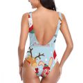 2021 Swimwear One Piece Swimsuit Women Backless Monokini Merry Chirstmas Claus Swimsuit Sport Bodysuit Beach Bathing Suit Swim