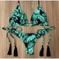 Women's Sexy Bikini Swimsuit Bronzing Printed Tassel Lace Split Bikini Push-up Beachwear Swimwear Swimwear#40