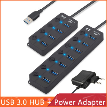 USB Hub 3.0 High Speed 4 / 7 Port USB 3.0 Hub Splitter On/Off Switch with US/EU Power Adapter for MacBook xiaomi Laptop PC