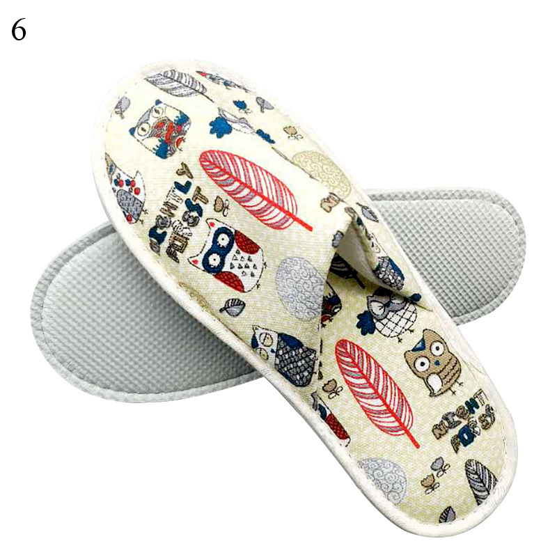 Hot Sale Slippers Women Men Fashion Printed Linen Autumn Winter Slippers Hotel Room Indoor Beauty Salon Slippers Owl Shoe Leaf