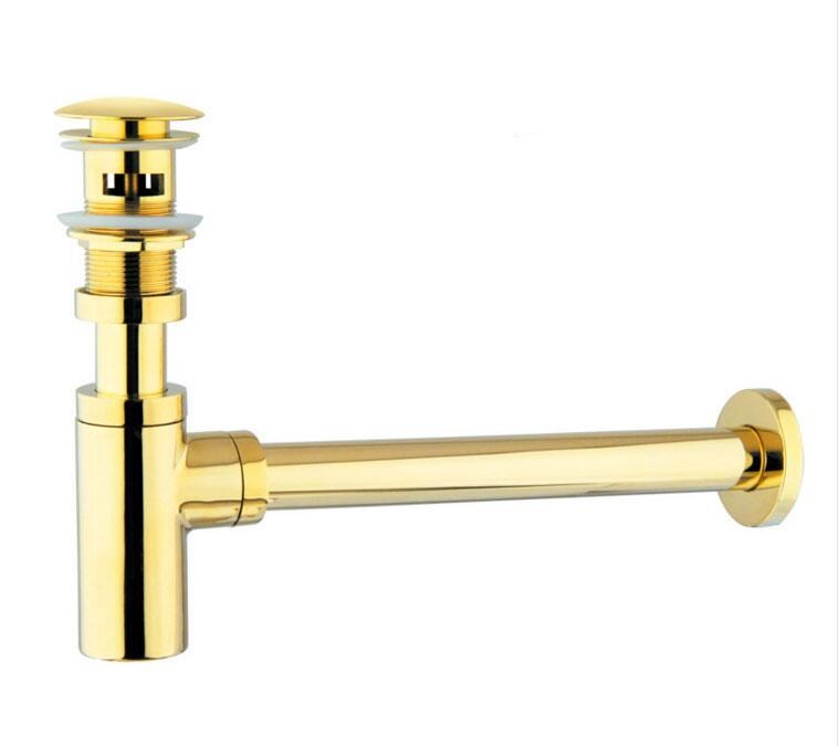 Luxury Bottle Trap Brass Round Siphon gold chrome P-TRAP Bathroom Vanity Basin Pipe Waste With Pop Up Drain