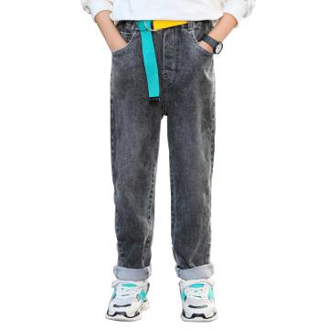 Jeans Boy Solid Straight Jeans For Boys Elastic Waist Boys Jeans With Belt Spring Autumn Casual Clothes For Boys 6 8 10 12 14