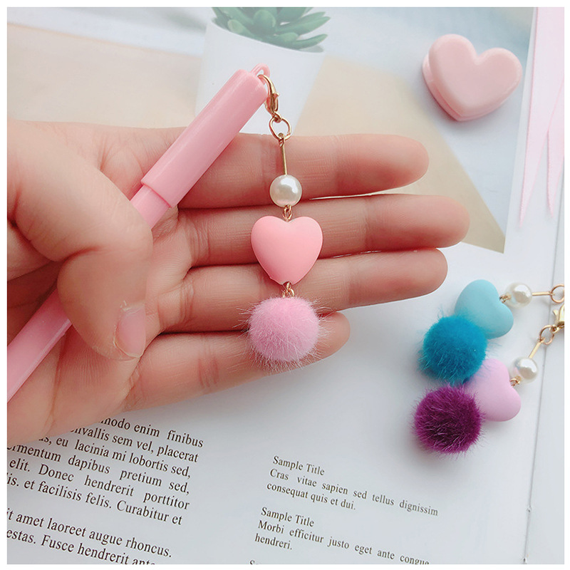 3pcs Mini pink heart gel pen set Cute Love pendant 0.5mm Black color pens writing gift Stationery Office school supplies A6557