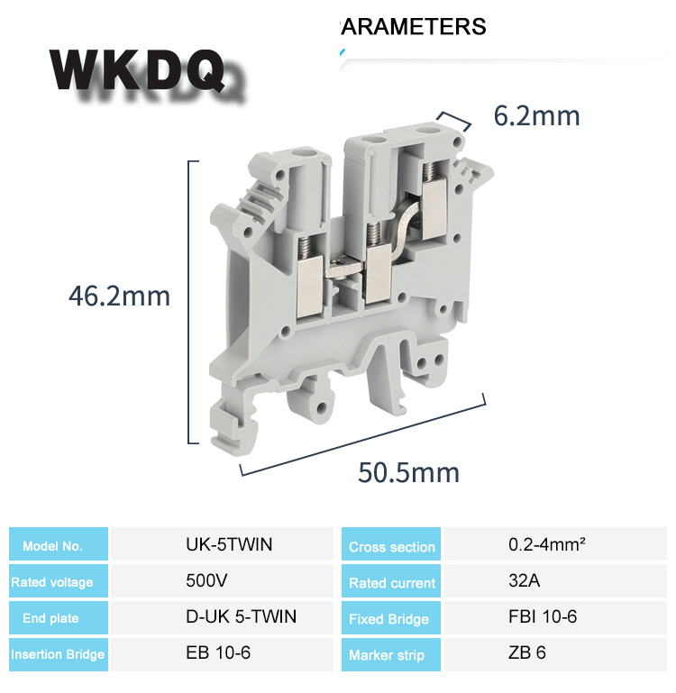 10pcs UK-5-TWIN UK 5 One In Two Out Multi-Conductor Screw Terminal Block For Din Rail Connector UK5