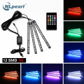 NLpearl 4pcs Music Control Car Decorative Lamp USB Led Strip 12V 5V RGB 5050 SMD Waterproof Interior Atmosphere lamp With Remote