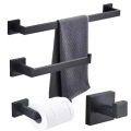 Bath Hardware Sets Black Stainless Steel Wall Mounted Bathroom Single Bars Towel Rack Roll Paper Holder Robe Hooks Accessories