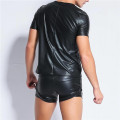 AIIOU Sexy Men Faux Leather T Shirts Male Fashion Funny Undershirts Erotic Men Black Tees Tight Shirts Gay Corset Mesh Club Wear