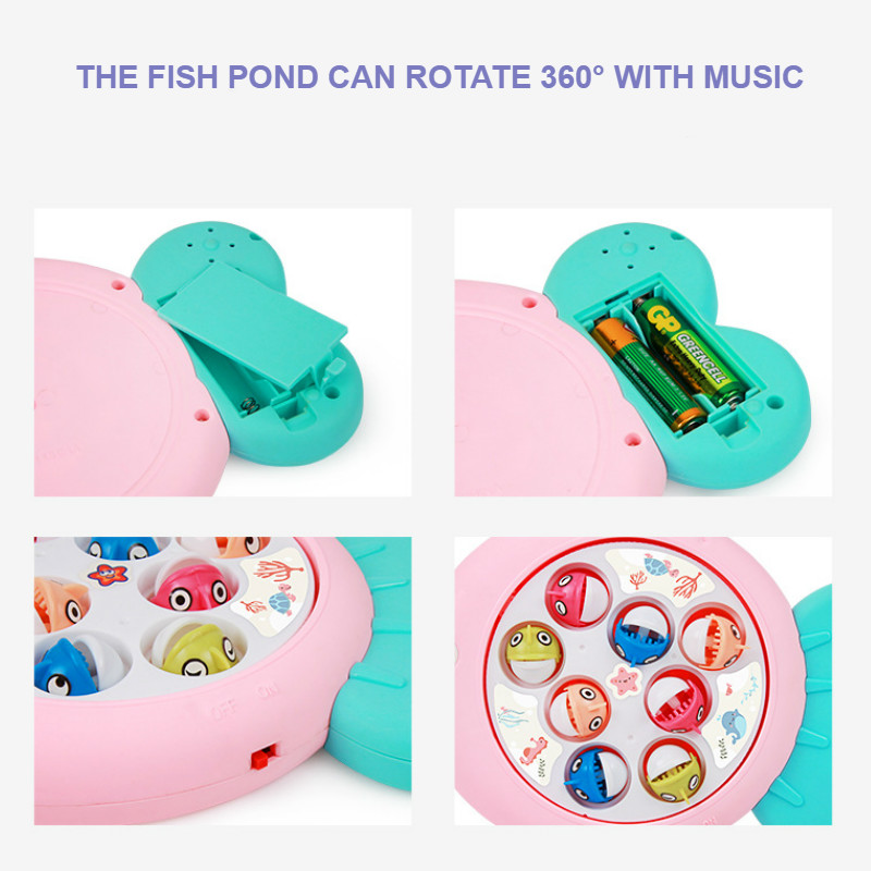 Children's Fishing Toys Electric Rotating Fishing Game Musical Fishing Educational Toys with 8 Fishes Outdoor Sports Toys Gift