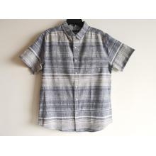 Men Casual Linen Cotton Yarn Dyed Sleeve Shirt