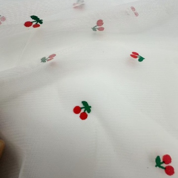 Cherry Print Polyester Mesh Fabric For Girls Dress