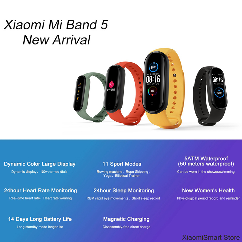 Xiaomi Mi Band 5 Smart Bracelet AMOLED Miband 5 Smartband Fitness Traker Bluetooth Sport Waterproof Wristband