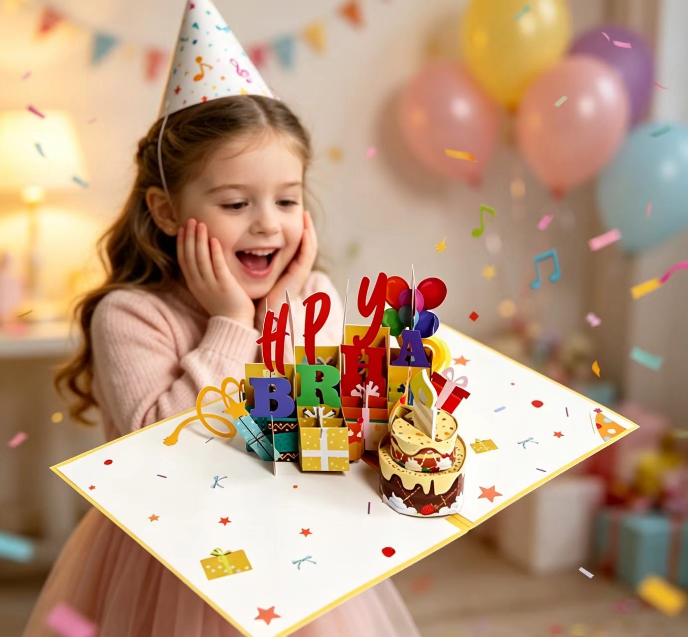 birthday yellow cake pop up card with music and light