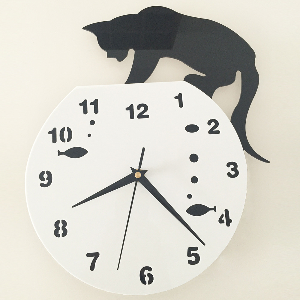 Cat wall clock creative personality acrylic clock Contracted and fashionable sitting room wall clock creative black cat