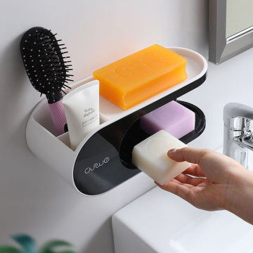 Wall-mounted Soap Dish Bathroom Multifunction Soap Holder With Hooks Organizer Punch-free Storage Box Bathroom Accessories