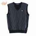 V-Neck Black And White Vertical Stripe Pattern Vest Sweater