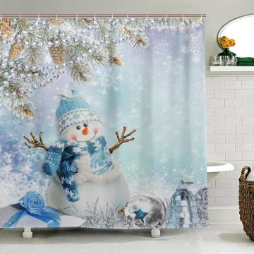 Merry Christmas with Elegant Snowman Shower Curtains Waterproof Polyester Fabric Bath Curtain for Bathroom Decor with 12 Hooks