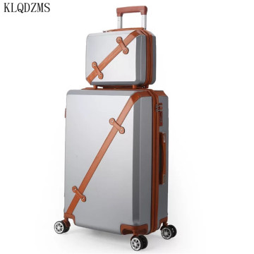 KLQDZMS PC Rolling Classic Luggage Set 20``22```24``26 Inch ABS Retro Travel Suitcase On Wheels With Cosmetic Bag For Women