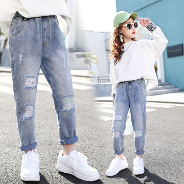 Girls Pants Autumn Teenage Girls Jeans for Girls Hole Ripped Pencil Pants 8 10 12 T Student Children Casual Jeans Kids Trousers