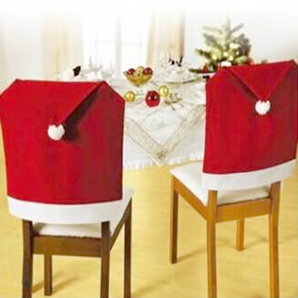 Santa Claus Cap Chair Cover Christmas Dinner Table Red Hat Chair Clause Hat Chair Back Cover Marry Christmas