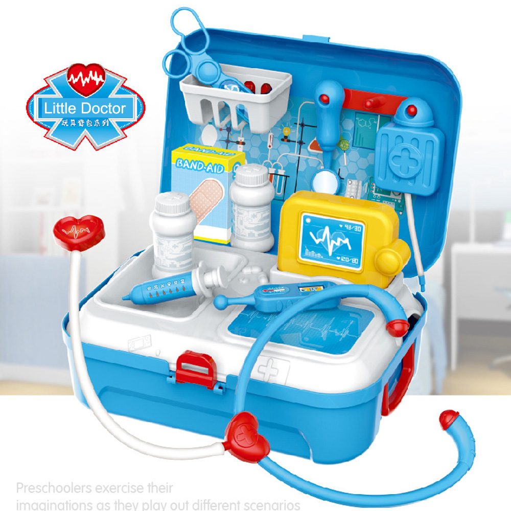 17pcs Simulation Doctor Kit Medical Equiment Tools Kids Pretend Play Toys Portable Plastic Medicine Box Doctor Toys for Children