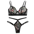 2020 New Sexy G-String Thong Bra Set Sleepwear Underwear Flower Lace Lingerie Sheer Strap Transparent Brief Bra Sets bralette A5