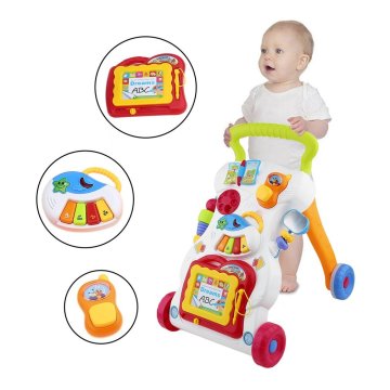 Baby Walker Toddler Trolley Sit-to-Stand Walker for Kid's Early Learning Educational Musical Adjustable Baby First Steps Car Hot