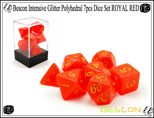 Bescon Intensive Glitter Polyhedral 7pcs Dice Set ROYAL RED-5