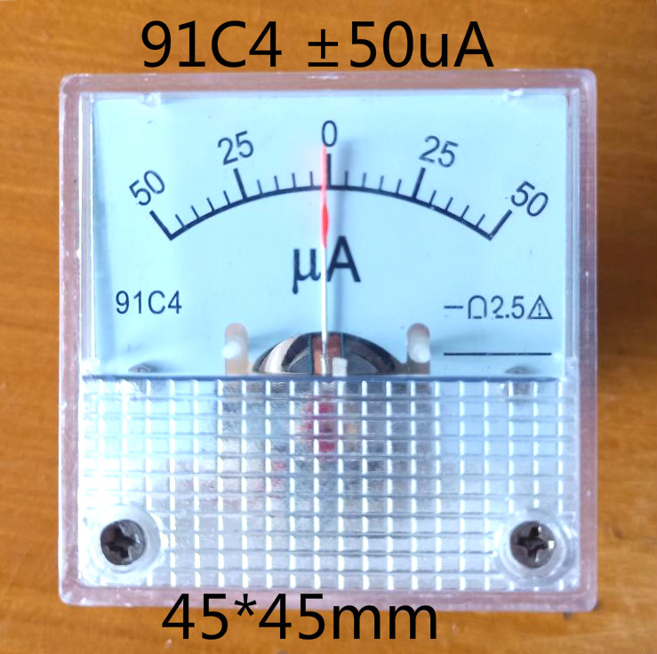 91C4-50uA Analog Current Panel Meter DC 50uA Ammeter for Circuit Testing Ampere Tester Gauge 1 PCS