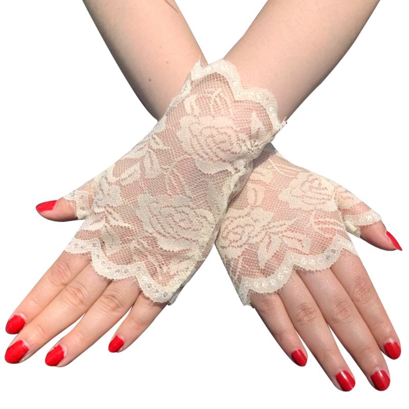 Women Summer Floral Lace Fingerless Gloves UV Sun Protection Driving Mittens