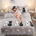 JUSTCHIC Couple Cat Print Coral Fleece Duvet Cover Kids Cartoon Quilt Cover Winter Double-sided Velvet Thickened Comforter Set