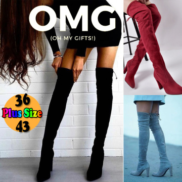 Women High Boot Faux Suede Women Over The Knee Boots Lace Up Sexy High Heels Shoes Woman Female High Boots Botas 34-43