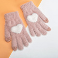 Touch Screen Knitted Gloves With Pink Heart Warm Mittens Winter Plush Full Finger Cycling Solid Woolen Gloves Mittens Guantes