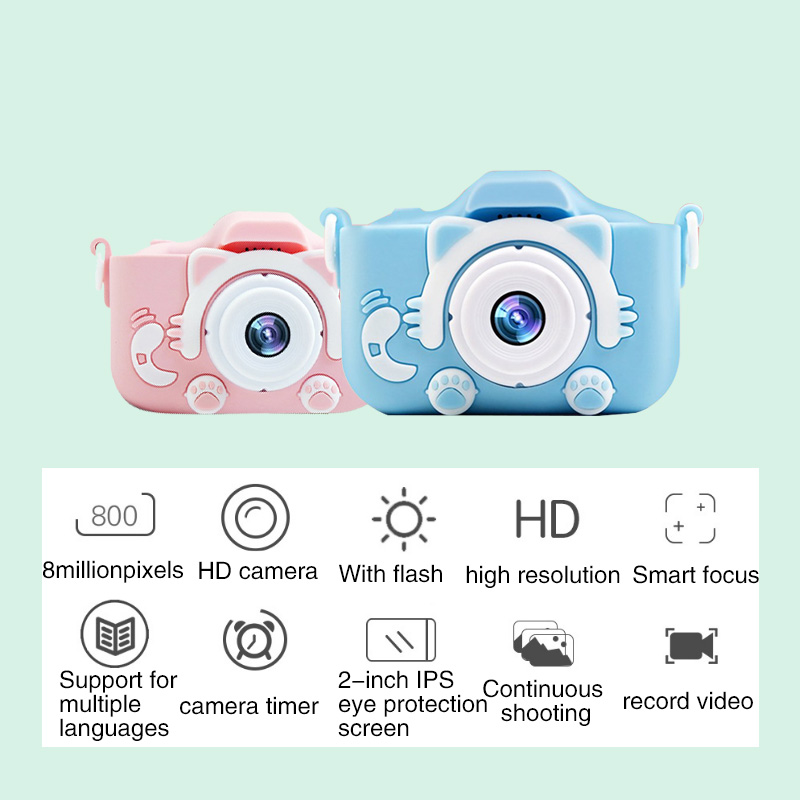 2.0'' Mini Kids Camera IPS Screen HD 1080P Children Digital Photo Camera Toy Anti-Drop Children Selfie Toy Camera Gift