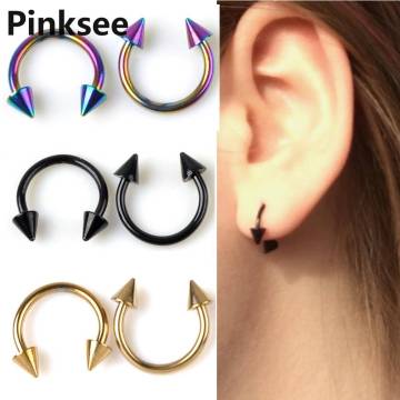 2PCS Surgical Steel Spike Horseshoes Circular Eyebrow Labret Lip Ear Cartilage Nose Ring Body Piercing Jewelry 19G Gold Color